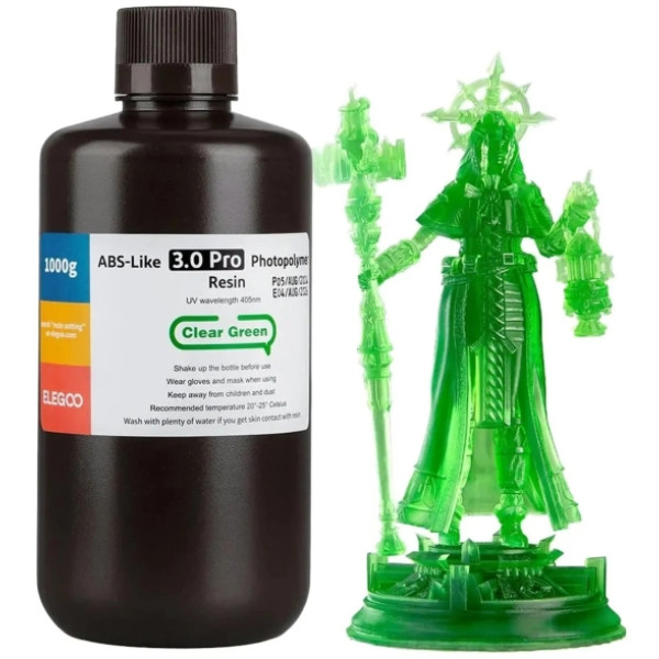 Фото - Гумовий фотополімер Elegoo ABS-like 3.0 pro 1кг прозора зелена (50.103.0254)