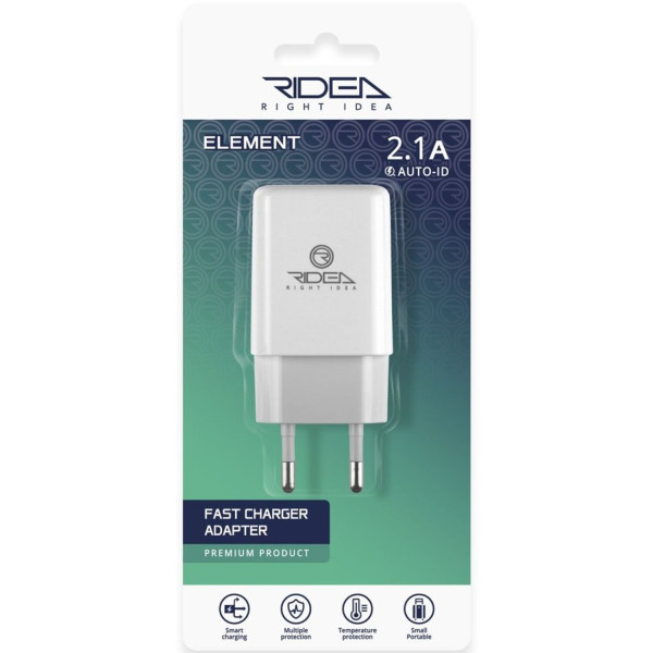Фото - Мережевий зарядний пристрій Ridea Element 2.1 A White (RW-11011)