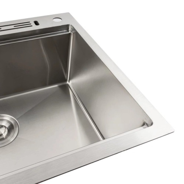 Фото - Мийка кухонна Platinum 60х50 Handmade з підставкою для ножів (сифон круглий, 3,0/0,8)