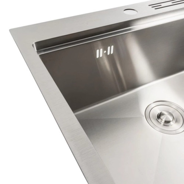 Фото - Мийка кухонна Platinum 60х50 Handmade з підставкою для ножів (сифон круглий, 3,0/0,8)