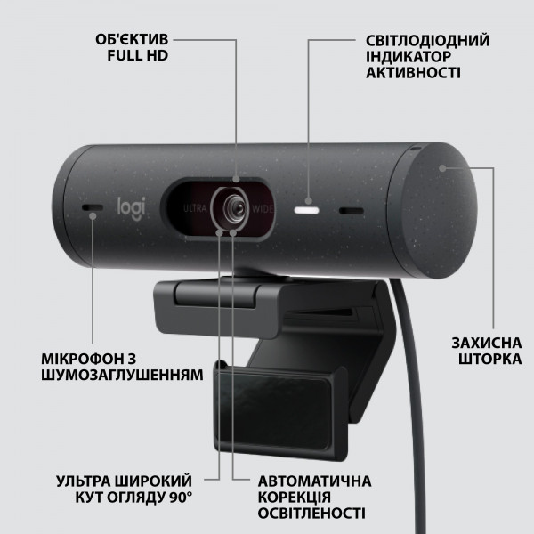 Фото - Веб-камера для комп'ютера Logitech BRIO 500 Graphite (960-001422)