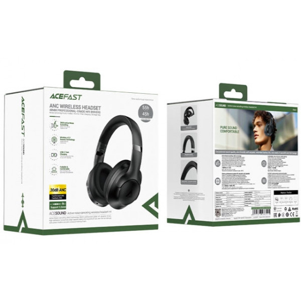 Фото - Навушники накладні бездротові AceFast H4 ANC Bluetooth Black (6974316283515)