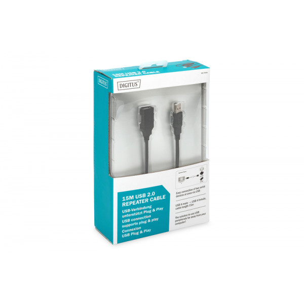 Фото - Кабель USB type A - USB type A Digitus USB 2.0 Active Cable, A/M-A/F 15m Black (DA-73101)