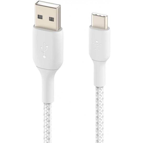 Фото - Кабель синхронізації даних Belkin USB-A - USB-С Braided 1 м White (CAB002BT1MWH)