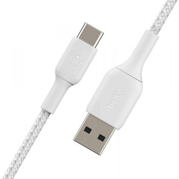 Фото - Кабель синхронізації даних Belkin USB-A - USB-С Braided 1 м White (CAB002BT1MWH)