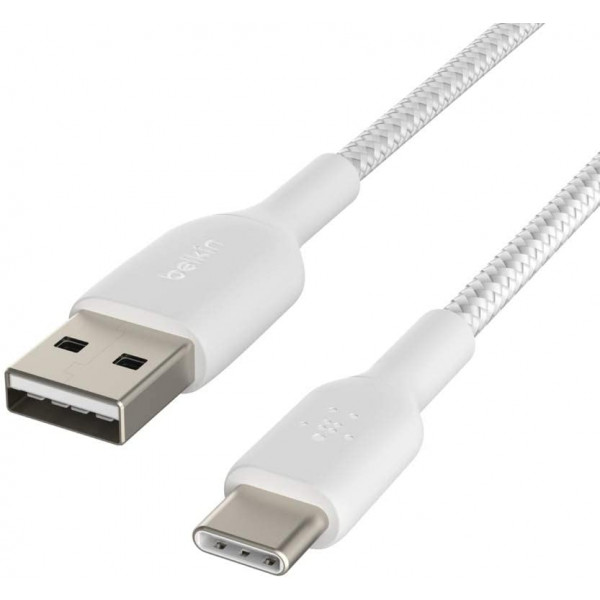 Фото - Кабель синхронізації даних Belkin USB-A - USB-С Braided 1 м White (CAB002BT1MWH)