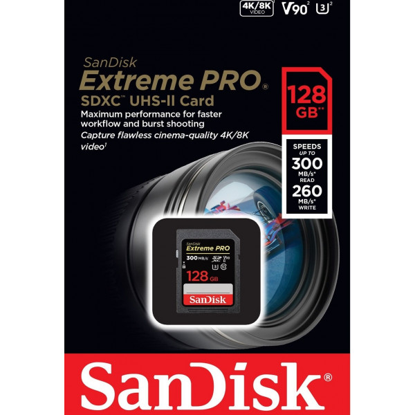 Фото - Карта памяти SanDisk Extreme Pro 128GB SDXC C10 UHS-II U3 V90 R300/W260MB/s (SDSDXDK-128G-GN4IN)