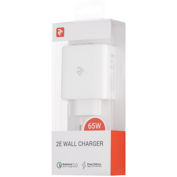 Фото - Мережевий зарядний пристрій 2E USB-C Wall Charger GaN 65W White (2E-WC3USB65W-W)