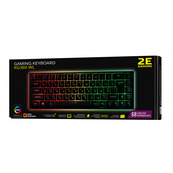 Фото - Клавиатура беспроводная игровая 2E KG360 RGB 68key WL Black Ukr (2E-KG360UBK)
