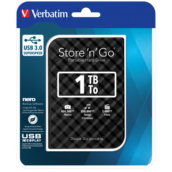 Фото - Жорсткий диск зовнішній Verbatim External 1TB USB 3.0 Black (53194)