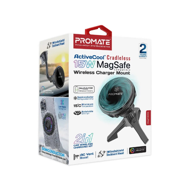 Фото - Автодержатель с беспроводной зарядкой Promate magchill-ga