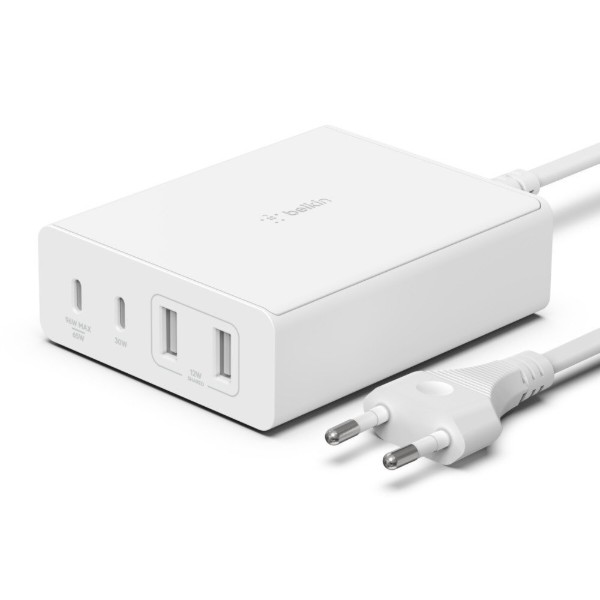 Фото - Мережевий зарядний пристрій Belkin 108Вт 2хUSB-С GAN PD PPS/2хUSB-A 
White (WCH010VFWH)