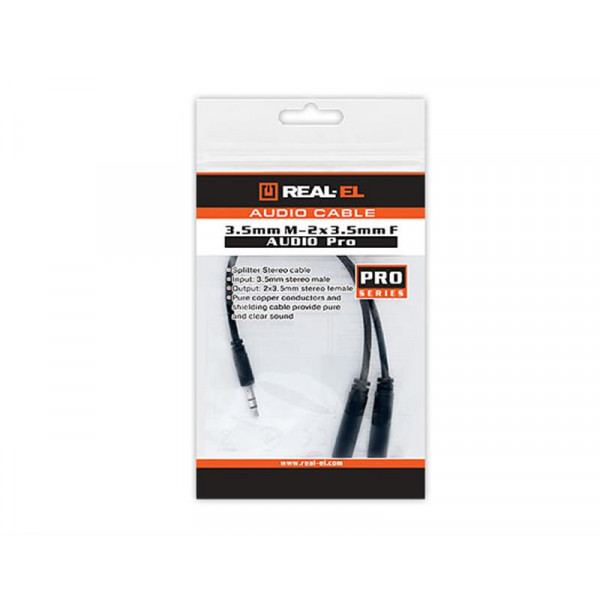 Фото - Кабель 3.5 мм -3.5 мм REAL-EL Audio Pro mini-jack 3.5мм (M)-2xmini-jack 3.5мм (F) 0.2m Black (EL123500039)