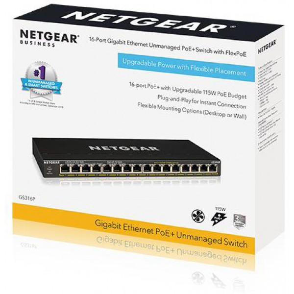 Фото - Коммутатор локальної мережі (Switch) Netgear GS316P-100EUS