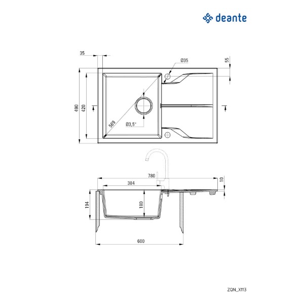 Фото - Мойка кухонная Deante Andante Graphite (ZQN_G113)