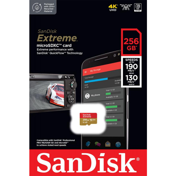 Фото - Карта пам'яті SanDisk microSD 256GB C10 UHS-I U3 Extreme V30 (SDSQXAV-256G-GN6MN)
