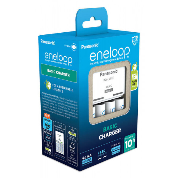 Фото - З/устройство для аккумуляторов AA/AAA Panasonic Basic Charger+ Eneloop 4AA 1900 mAh(K-KJ51MCD40E)