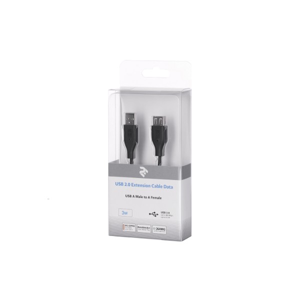 Фото - Кабель USB type A - USB type A 2E USB 2.0 AM/AF 3 m Black (2E-W-3168M3)