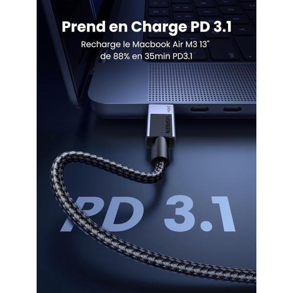 Фото - Кабель синхронізації даних UGREEN L513 USB-C to USB-C PD 3.1 240W 2m Space Gray (45068)