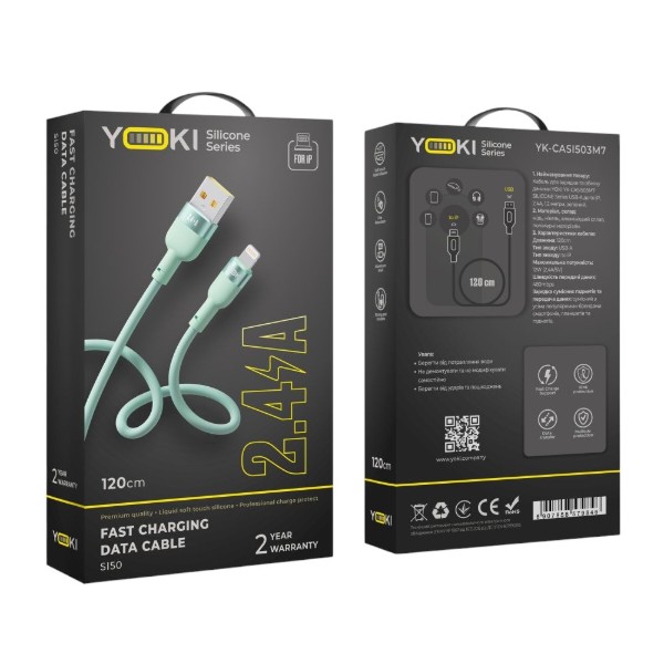 Фото - Кабель YOKI SILICONE Lightning 2.4A 1.2m Green (YK-SI50)