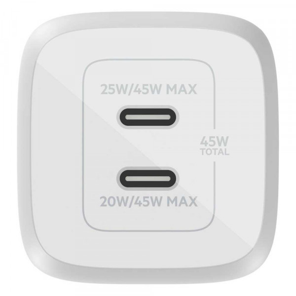 Фото - Сетевое зарядное устройство Belkin Home Charger 45W GAN PD PPS Dual USB-С (WCH011VFWH)