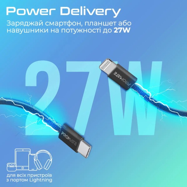 Фото - Кабель Promate USB Type-C-Lightning (ecoline-ci120.black)