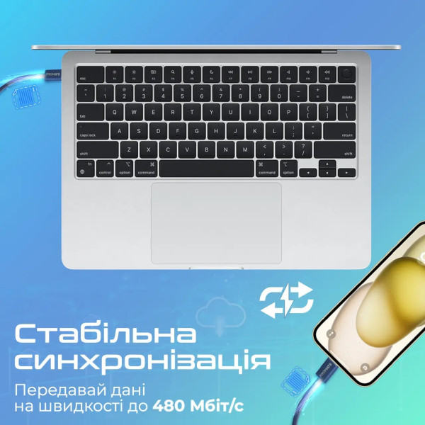 Фото - Кабель синхронізації даних Promate USB Type-C-Lightning (ecoline-ci120.navy)