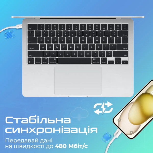 Фото - Кабель синхронизации данных Promate USB Type-C-Lightning (ecoline-ci120.white)