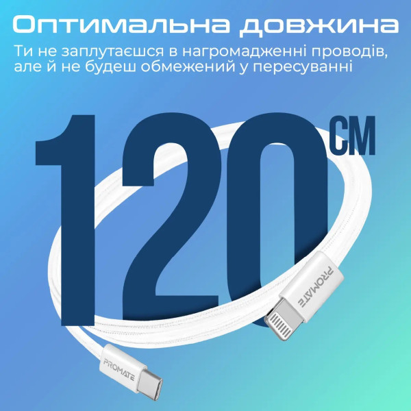 Фото - Кабель синхронизации данных Promate USB Type-C-Lightning (ecoline-ci120.white)