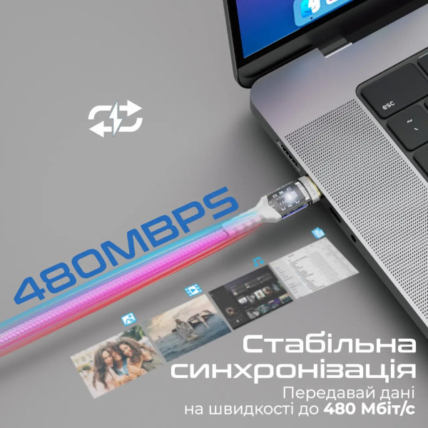 Фото - Кабель синхронізації даних Promate USB Type-C - USB Type-C (lucidline-cc120.white)