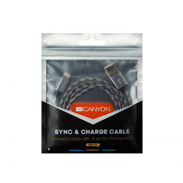 Фото - Кабель Canyon Lightning USB for Apple 1m Dark Gray (CNE-CFI3DG)