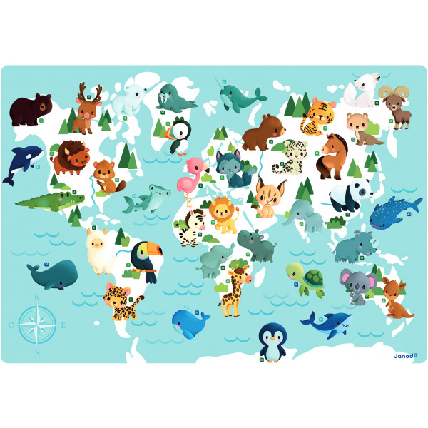 Фото - Пазли (3-4 роки) Janod Карта світу з тваринами (J05468)