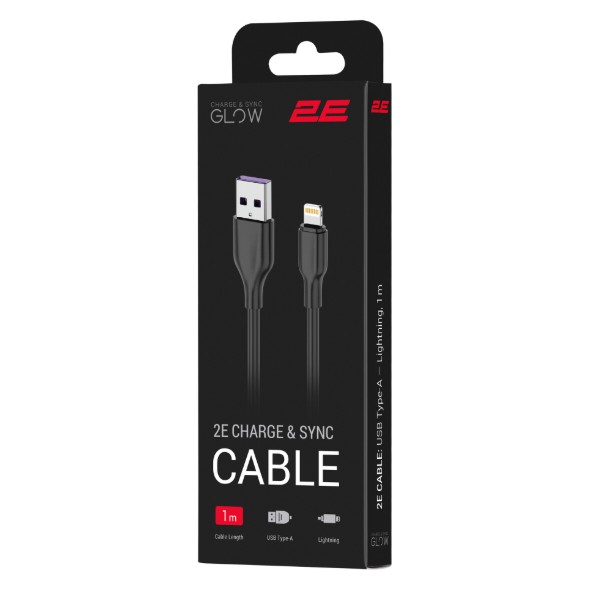Фото - Кабель 2E USB-A - Lightning Glow 1 m Black (2E-CCAL-BL)