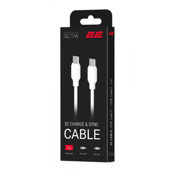 Фото - Кабель синхронізації даних 2E USB-C - USB-C Glow 60W 1 m White (2E-CCCC-WH)