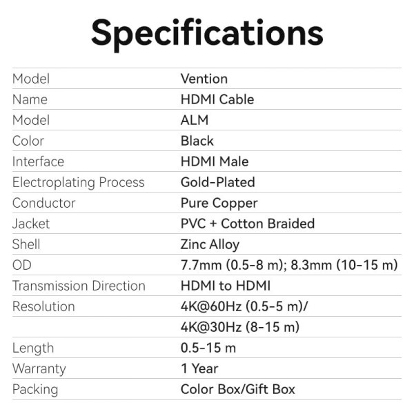 Фото - Кабель HDMI Vention HDMI - HDMI V 2.0 (M/M) 3 м Black (ALMBI)