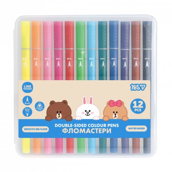 Фото - Набір маркерів YES двосторонні Line Friends 12 кольорів (650613)