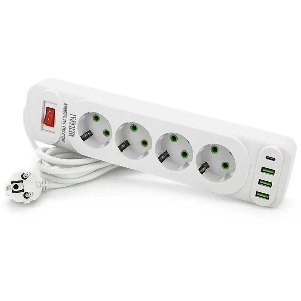 Фото - Сетевой фильтр Voltronic F24U 4р EU+3 USB+PD 2m (31691)