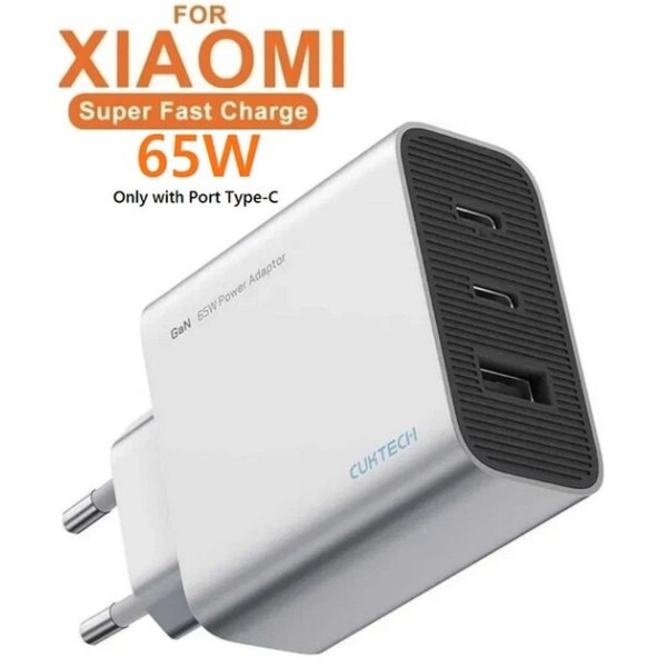 Фото - Мережевий зарядний пристрій CUKTECH 65W GaN 2C1A (AD653CEU) Grey (CUKAD653EUGR)