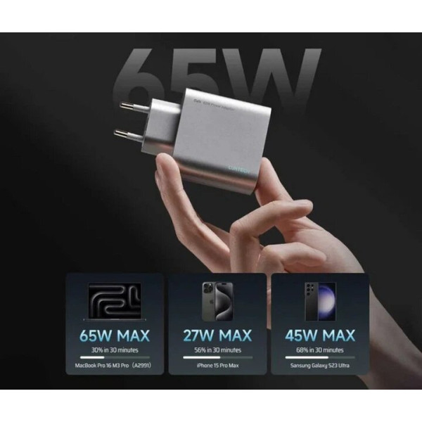 Фото - Мережевий зарядний пристрій CUKTECH 65W GaN 2C1A (AD653CEU) Grey (CUKAD653EUGR)