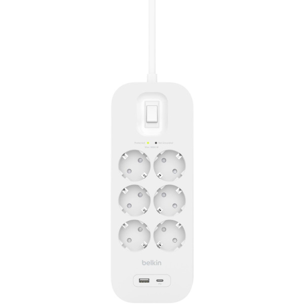 Фото - Мережевий фільтр Belkin 6хТип F 2m USB-A/USB-C 18Вт (SRB002VF2M)