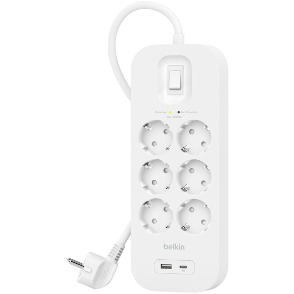 Фото - Мережевий фільтр Belkin 6хТип F 2m USB-A/USB-C 18Вт (SRB002VF2M)