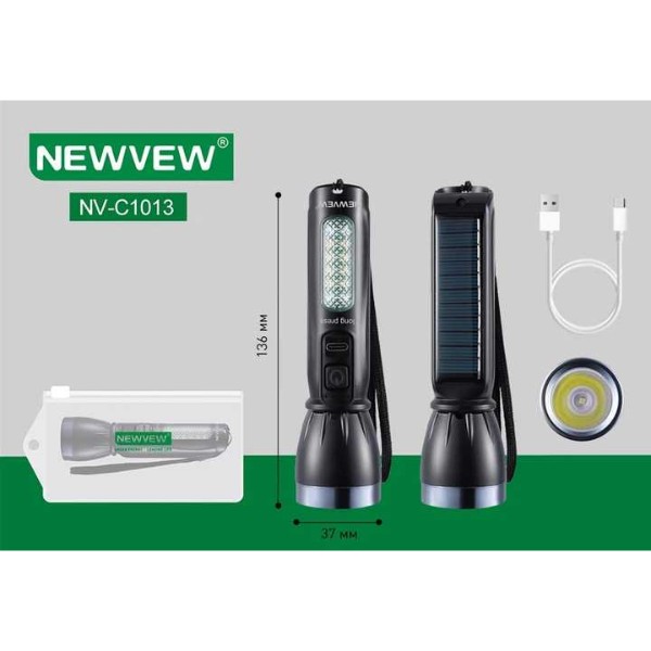 Фото - Ліхтар акумуляторний NEWVEW Solar Panel 500mAh Black (NWVW-NV-C1013-BK)