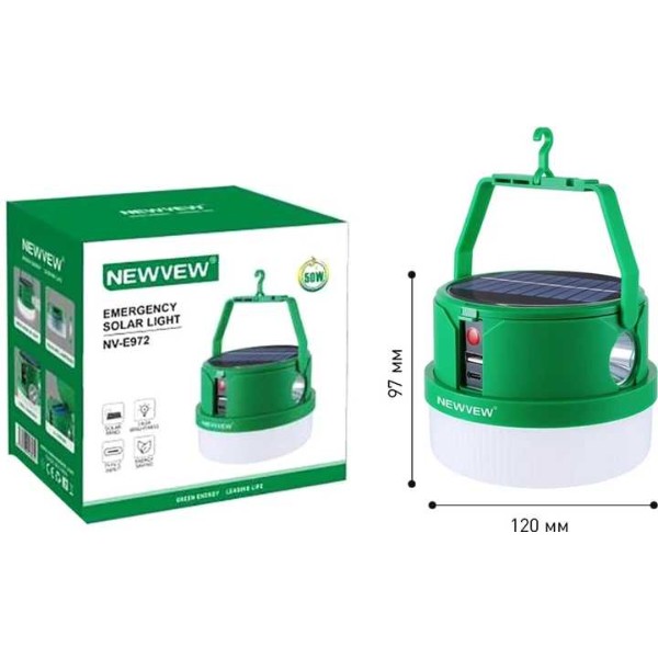 Фото - Фонарь аккумуляторный NEWVEW 50W Solar Panel 2400mAh Green (NWVW-NV-E972-GN)