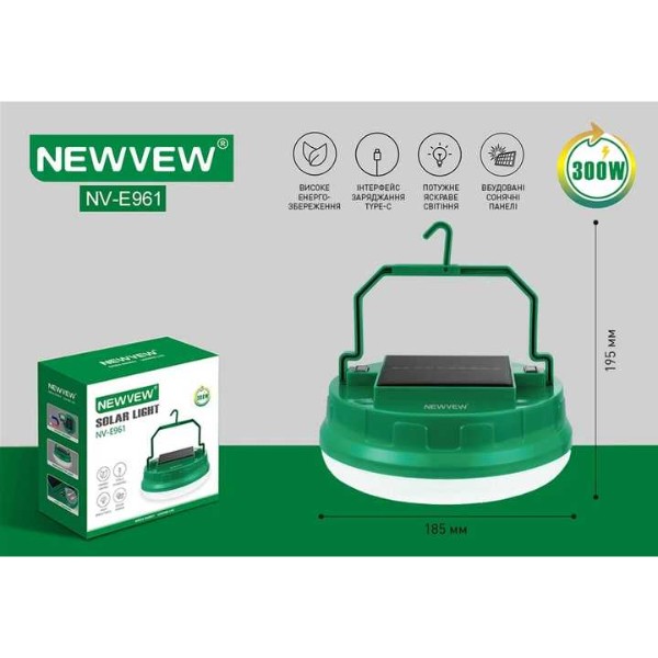 Фото - Фонарь аккумуляторный NEWVEW 300W Solar Panel 7200mAh Green (NWVW-NV-E961-GN)
