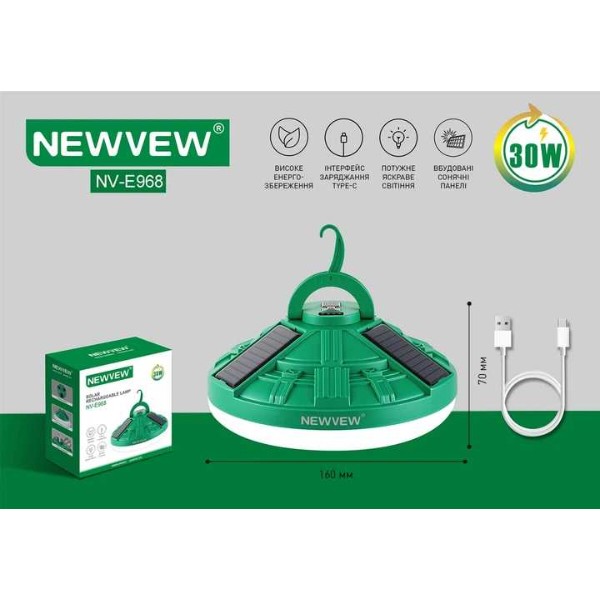 Фото - Ліхтар акумуляторний NEWVEW 30W Solar Panel 4800mAh Green (NWVW-NV-E968-GN)