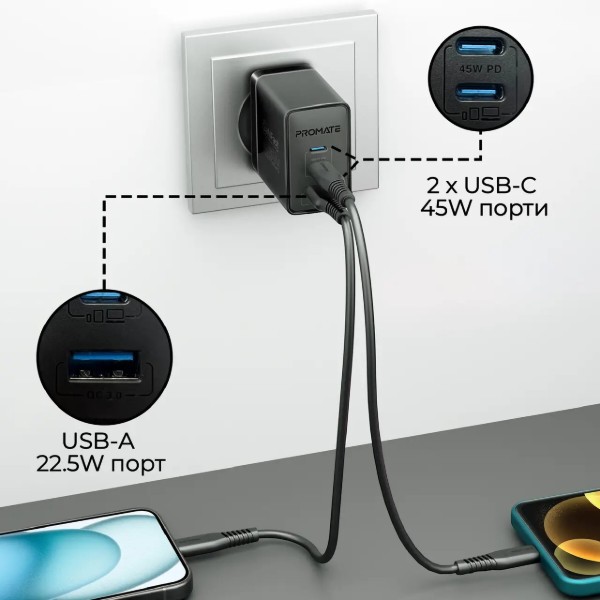 Фото - Сетевое зарядное устройство Promate powerport-45.black