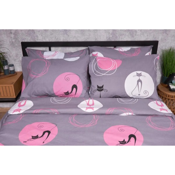 Фото - Комплект постільної білизни Moon&Star Бязь Gold Люкс «Mauve Cats» 200х220 нав. 4х50х70 (MS-820002626)