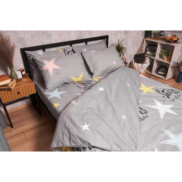 Фото - Комплект постільної білизни Moon&Star Бязь Gold Люкс Gray Stars King Size 220x240 (MS-820003014)