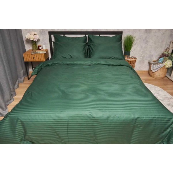 Фото - Комплект постільної білизни Moon&Star Satin Stripe «Stripe Verdant» 200х220 см нав. 2х50х70 (MS-820005296)