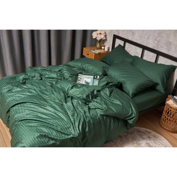 Фото - Комплект постільної білизни Moon&Star Satin Stripe «Stripe Verdant» 200х220 см нав. 2х70х70 (MS-820005297)